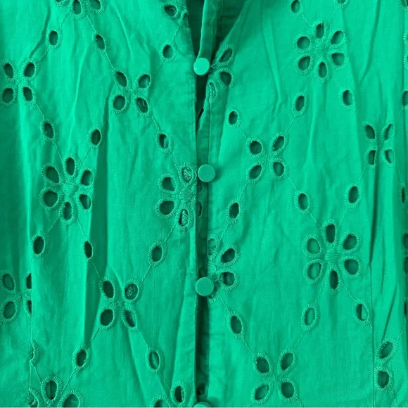 J.Crew Green Eyelet Ruffle Sleeve Dress - Picture 4 of 10